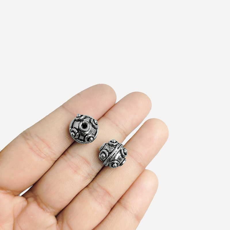 Silver overlay over copper handcrafted orb bead from India with antique finish round jewelry spacer