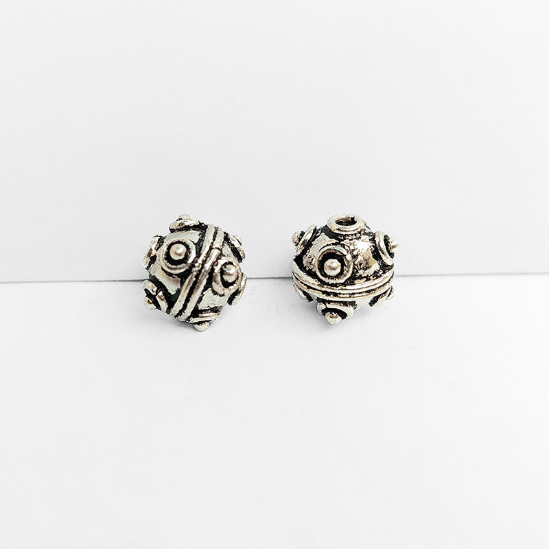 Silver overlay over copper handcrafted orb bead from India with antique finish round jewelry spacer