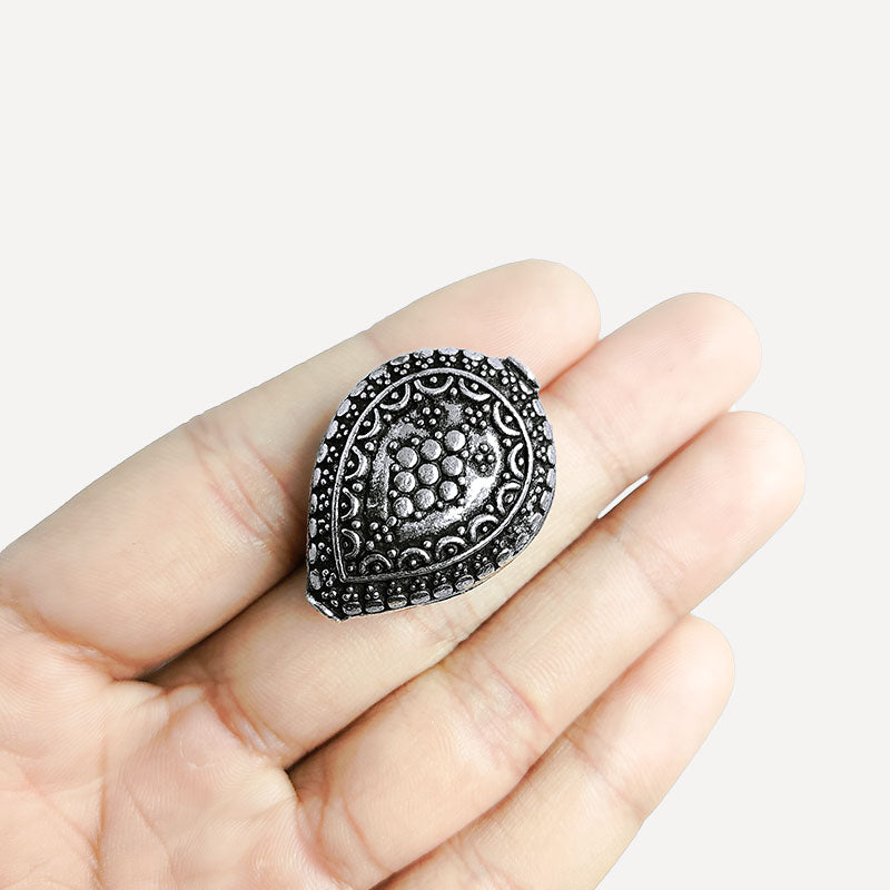 Silver overlay over copper handcrafted teardrop bead from India with antique finish floral jewelry component