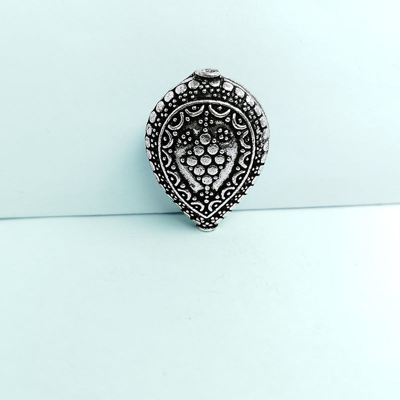Silver overlay over copper handcrafted teardrop bead from India with antique finish floral jewelry component