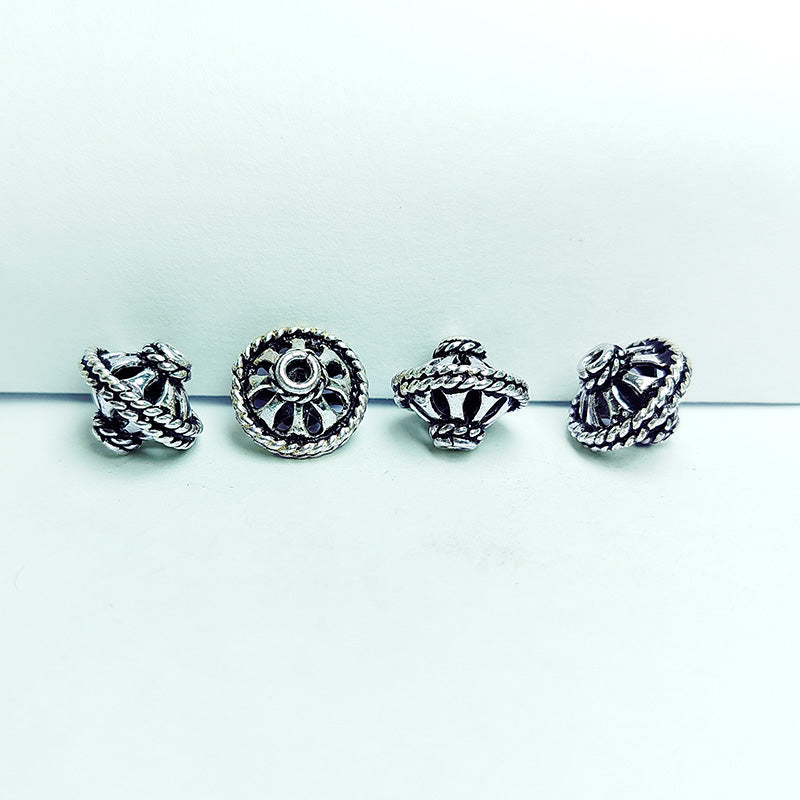 Silver overlay over copper handcrafted openwork rope bead from India with antique finish jewelry component