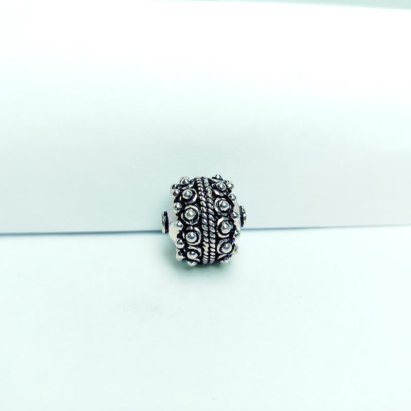 Silver overlay over copper handcrafted beaded dome bead from India with antique finish jewelry spacer