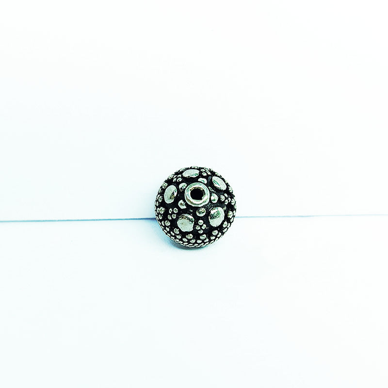 Silver overlay over copper handcrafted textured round bead from India with antique finish jewelry spacer