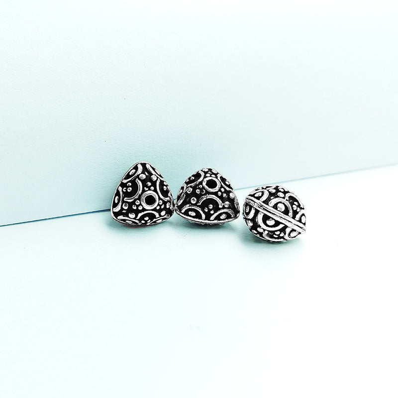 Silver overlay over copper handcrafted cone bead from India with antique finish jewelry component