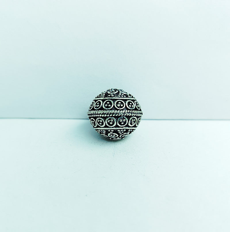 Silver overlay over copper handcrafted dotted circle bead from India with antique finish jewelry spacer