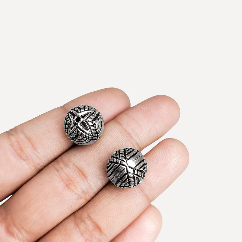Silver overlay over copper handcrafted star design bead from India with antique finish jewelry spacer