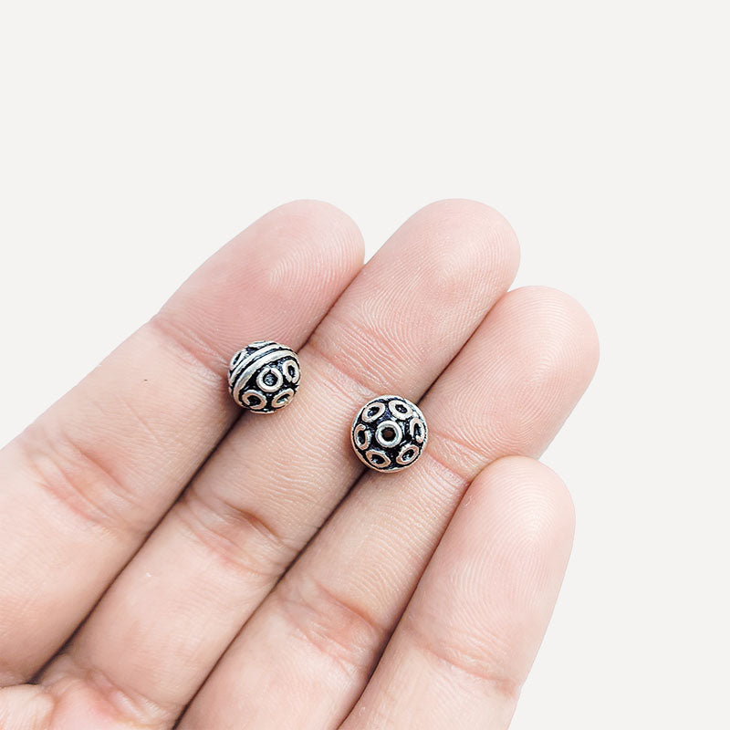 Silver overlay over copper handcrafted open circle bead from India with antique finish jewelry spacer