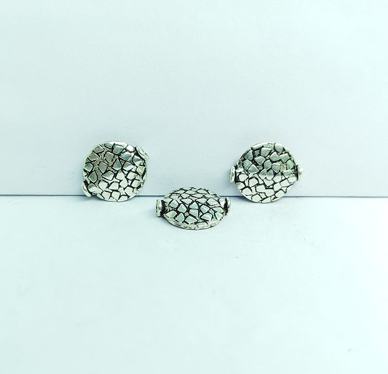 Silver overlay over copper handcrafted textured mosaic bead from India with antique finish jewelry spacer