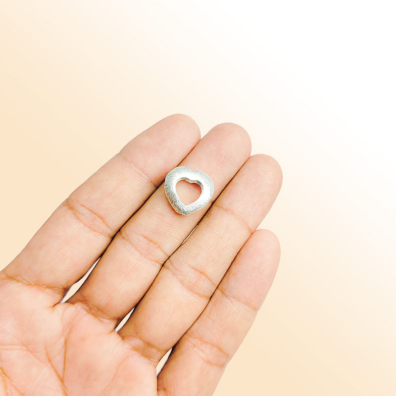Silver overlay over copper handcrafted open heart bead from India with antique finish jewelry component
