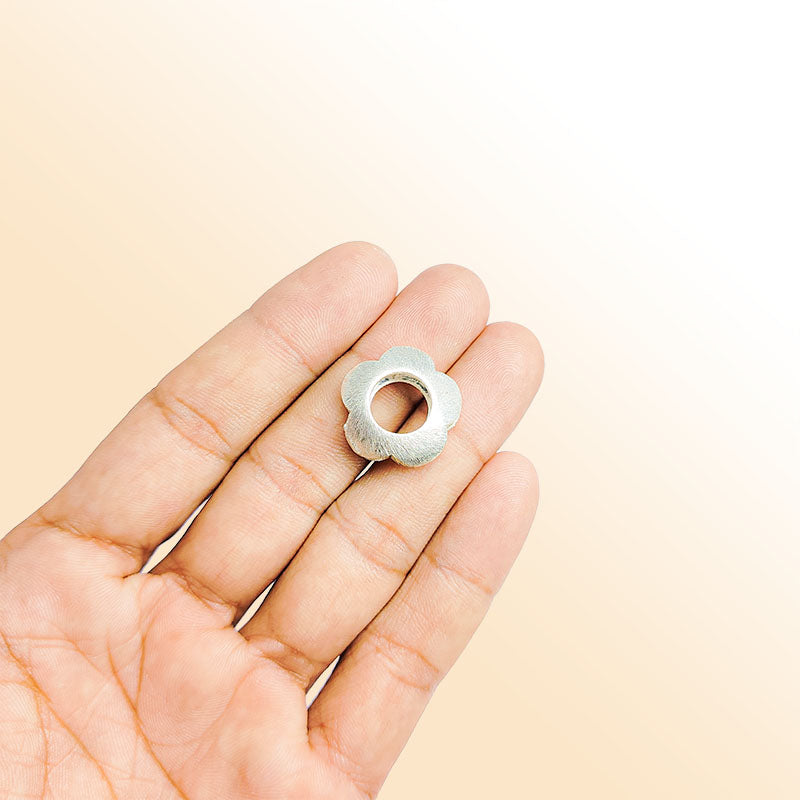 Silver overlay over copper floral spacer bead from India with textured finish for handmade jewelry designs