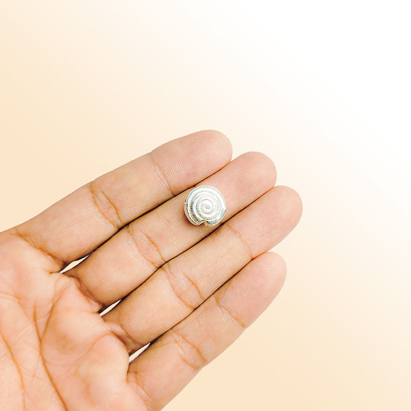 Silver overlay over copper handcrafted spiral disc bead from India with antique brushed finish