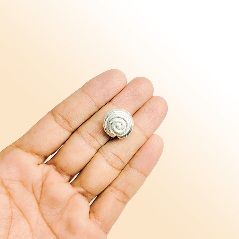 Silver overlay over copper handcrafted spiral disc bead from India with antique brushed finish