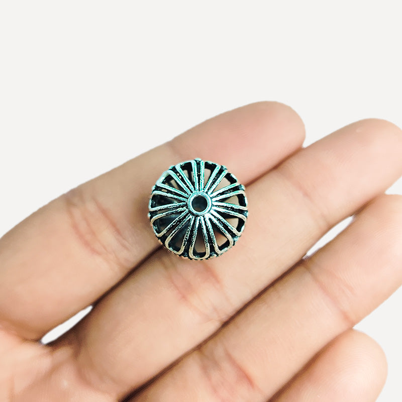 Silver overlay over copper vintage ornamental round bead with openwork design handcrafted in India
