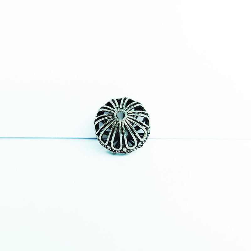 Silver overlay over copper vintage ornamental round bead with openwork design handcrafted in India