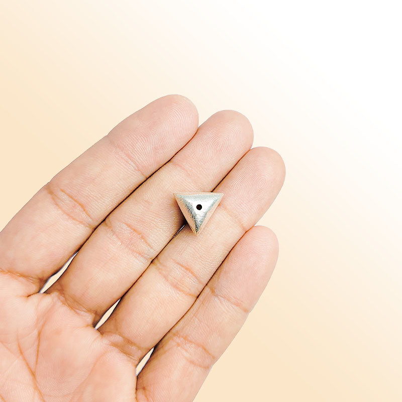 Silver overlay over copper triangular dome bead handcrafted in India