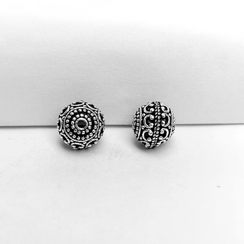 Silver overlay over copper antique ornate round bead handcrafted in India