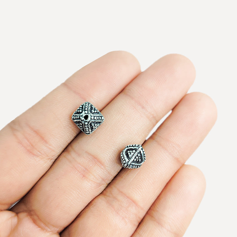 Silver overlay over copper antique style pyramid bead handcrafted in India