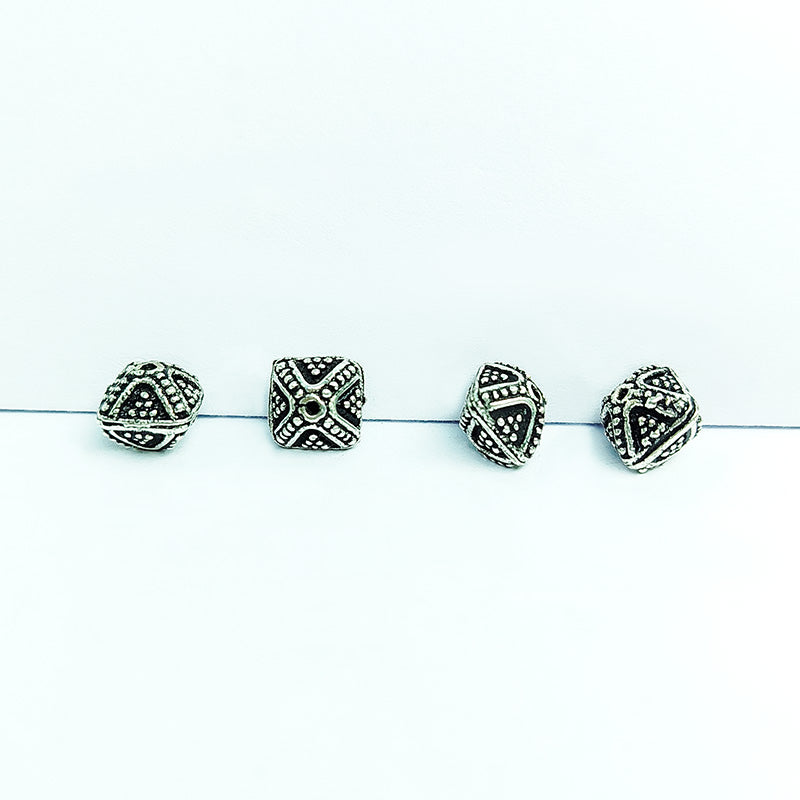 Silver overlay over copper antique style pyramid bead handcrafted in India