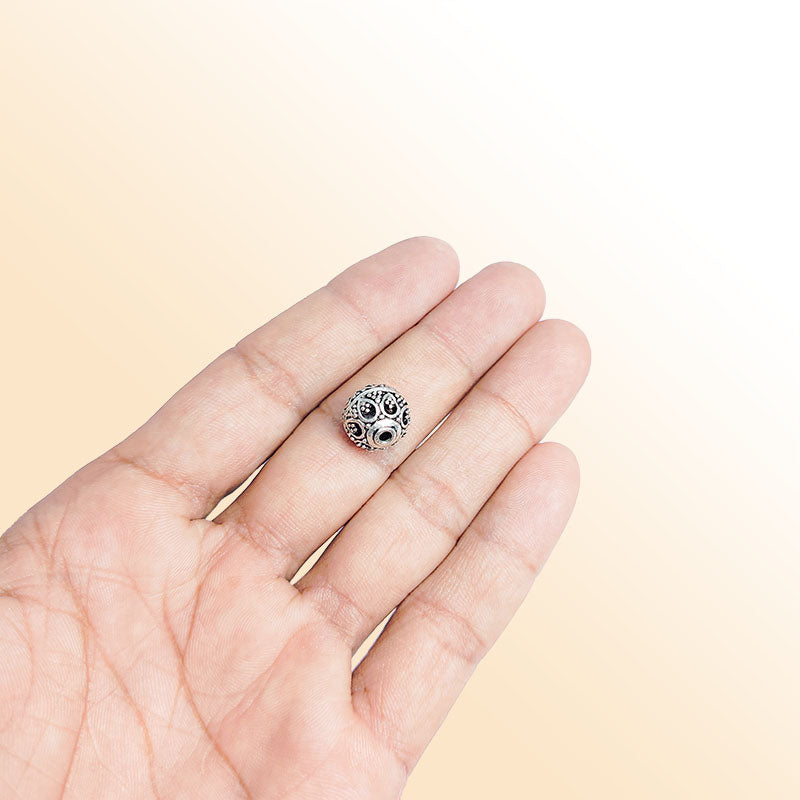 Silver overlay over copper antique floral round bead handcrafted in India
