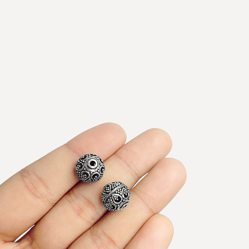 Silver overlay over copper antique floral round bead handcrafted in India