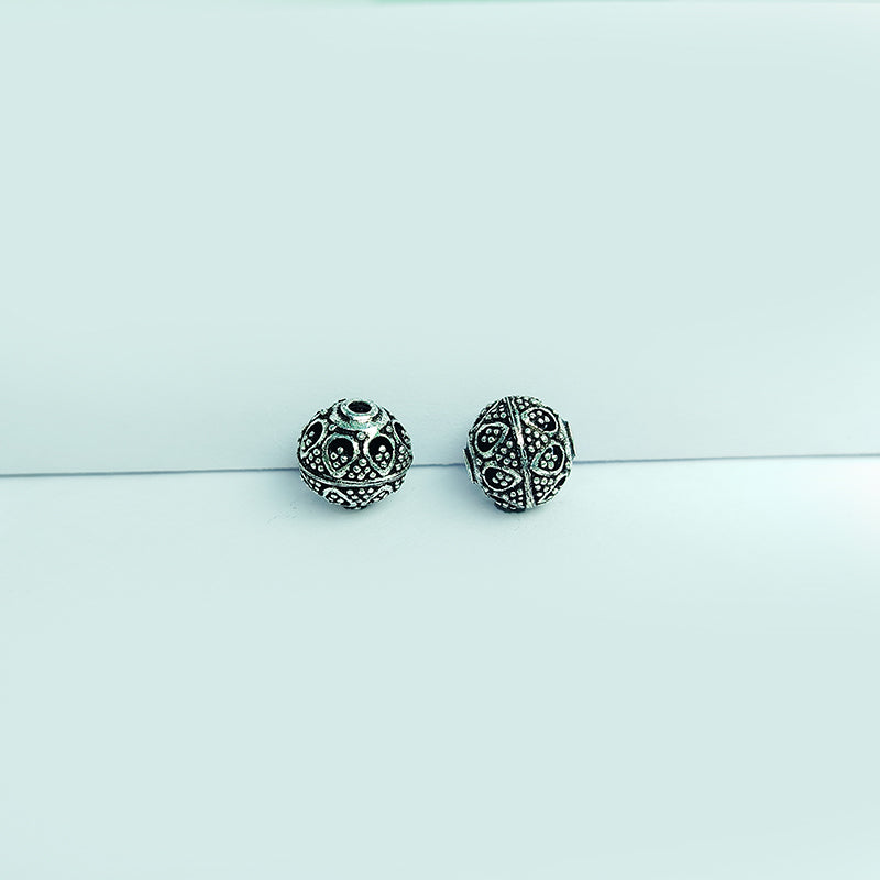 Silver overlay over copper antique floral round bead handcrafted in India