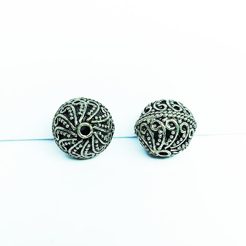 Silver overlay over copper antique paisley scroll round bead handcrafted in India