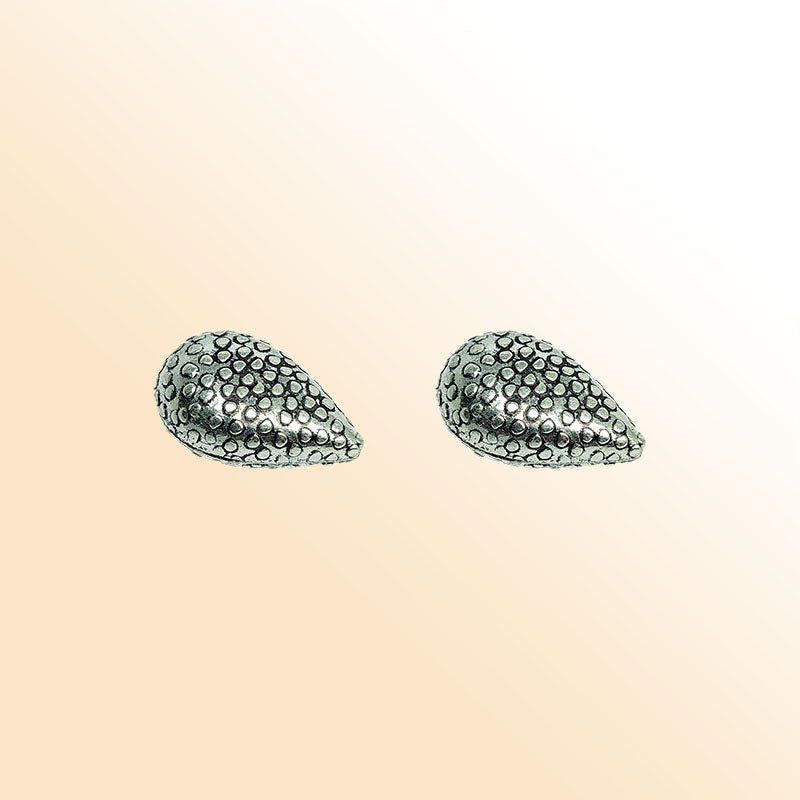 Silver India handcrafted teardrop charm with dotted texture and oxidized finish