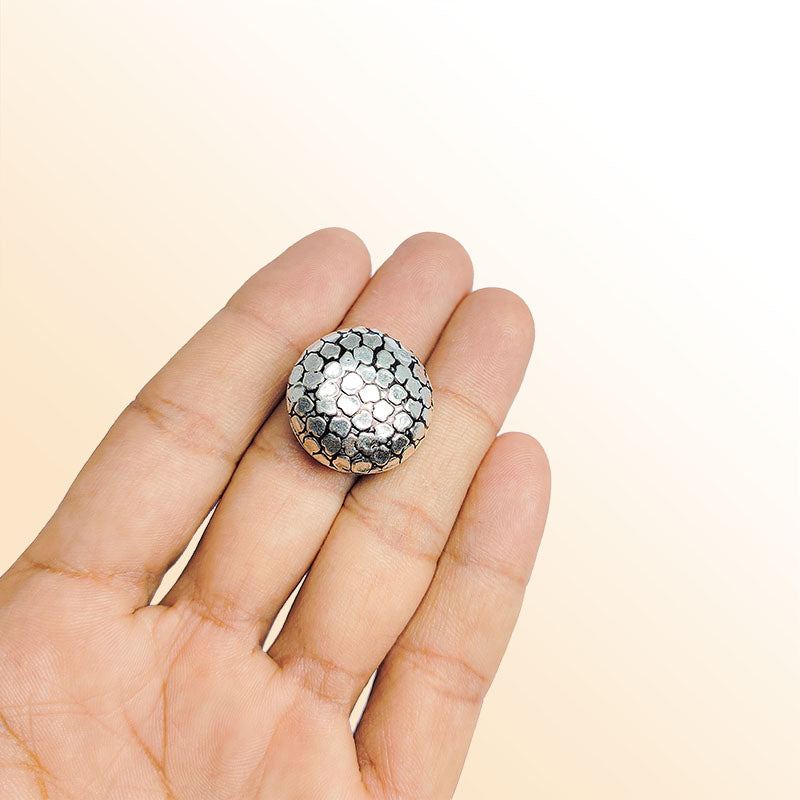 Silver round bead cap from India with hammered textured design, handcrafted using silver overlay over copper.