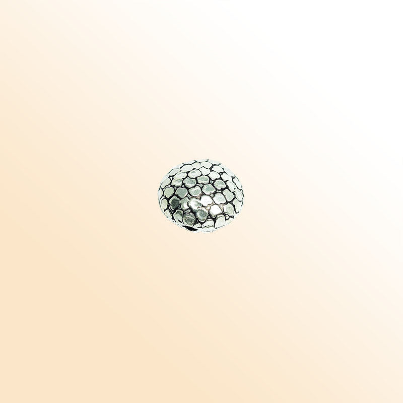 Silver round bead cap from India with hammered textured design, handcrafted using silver overlay over copper.
