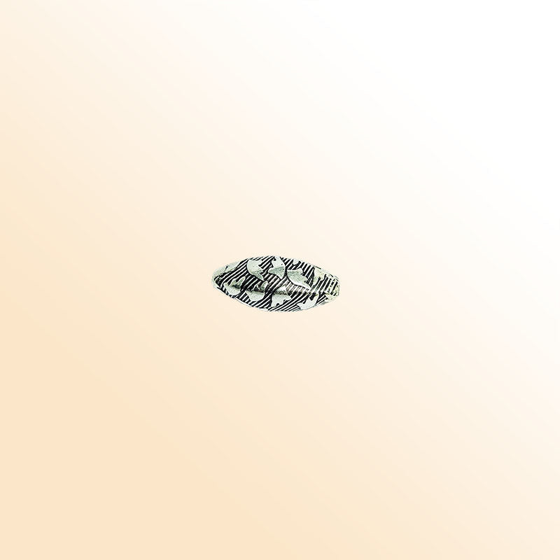 Silver marquise bead cap from India with leaf textured pattern, handcrafted using silver overlay over copper.