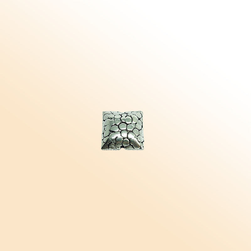 Handcrafted stone texture silver overlay over copper square bead from India with antique silver finish
