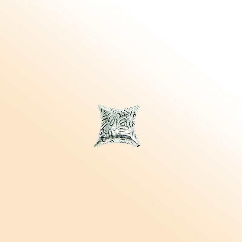 Artisan cushion shape silver overlay over copper bead handcrafted in India with engraved surface texture