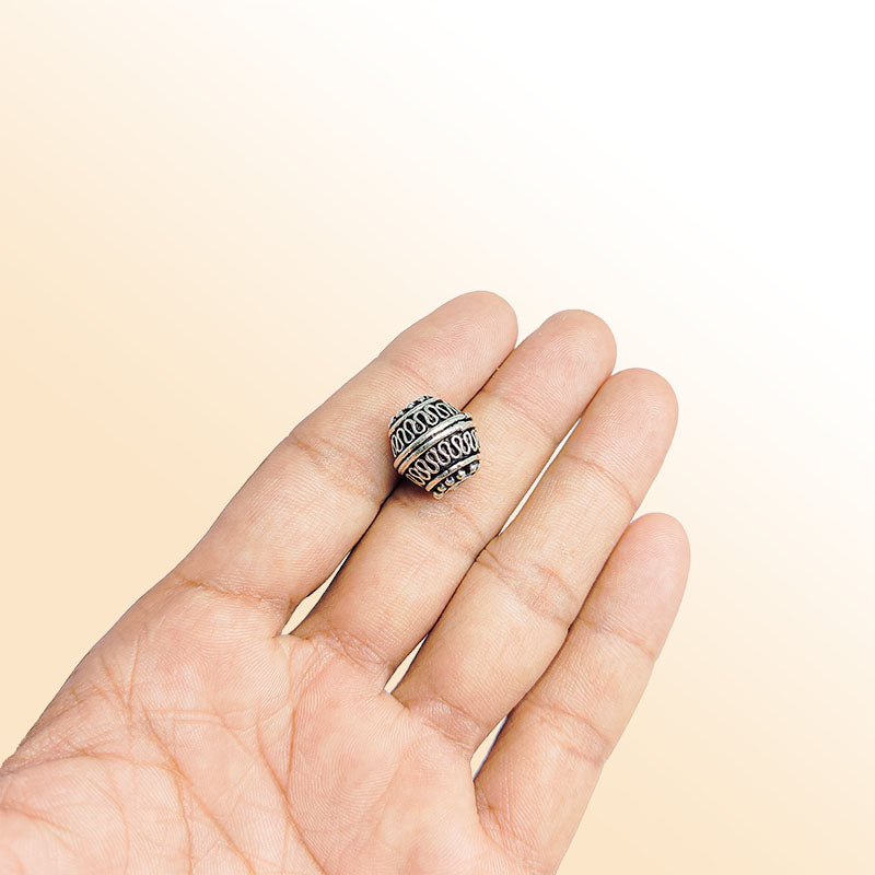 Vintage silver overlay over copper handcrafted barrel bead with wire scroll design made in India for jewelry making