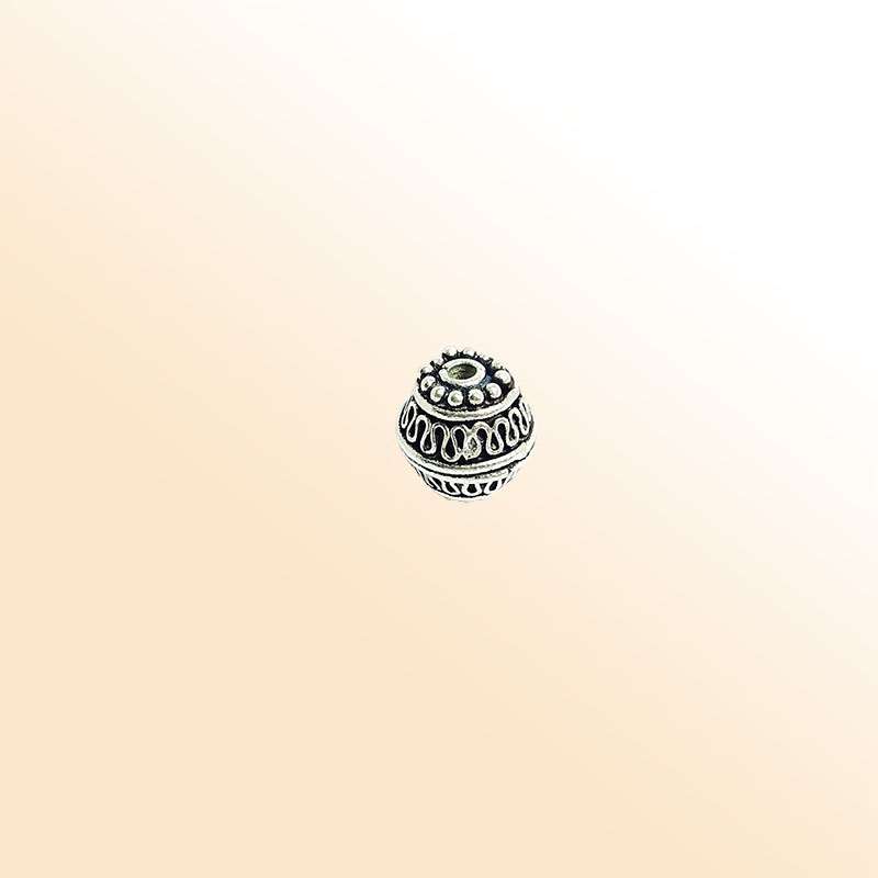 Vintage silver overlay over copper handcrafted barrel bead with wire scroll design made in India for jewelry making