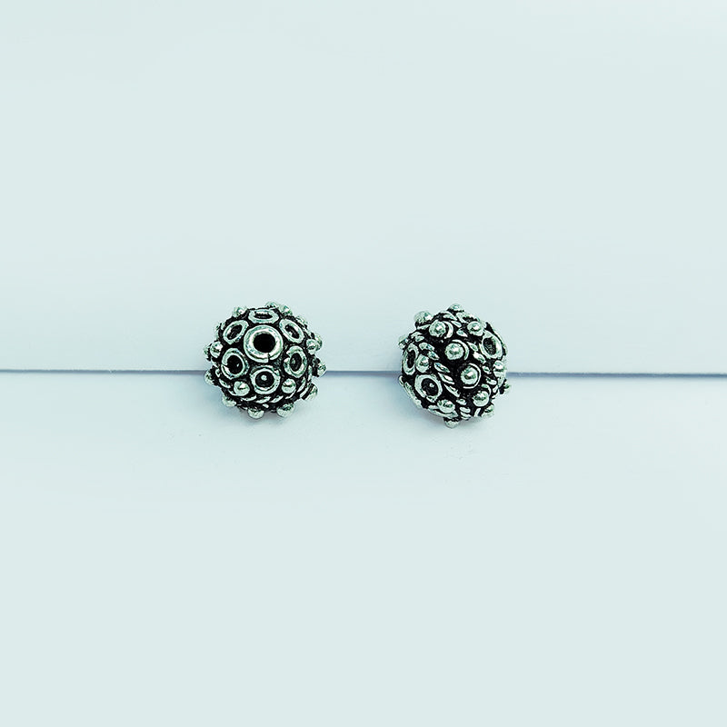 Vintage silver overlay over copper handcrafted round bead with granulated detailing made in India for jewelry design