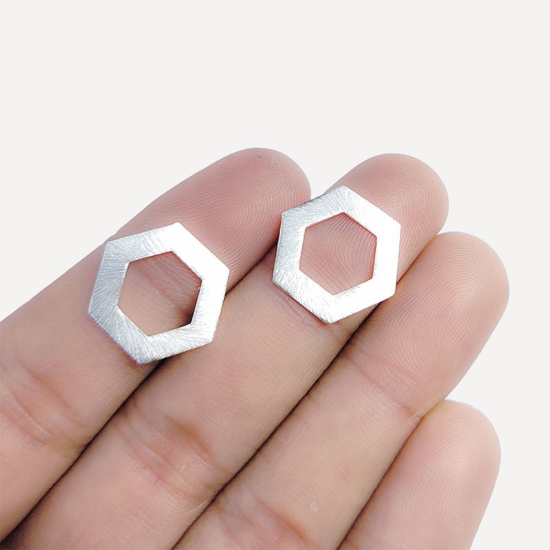 Modern silver overlay over copper handcrafted open hexagon bead with textured finish made in India for jewelry making