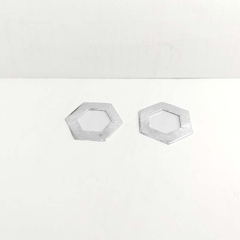 Modern silver overlay over copper handcrafted open hexagon bead with textured finish made in India for jewelry making