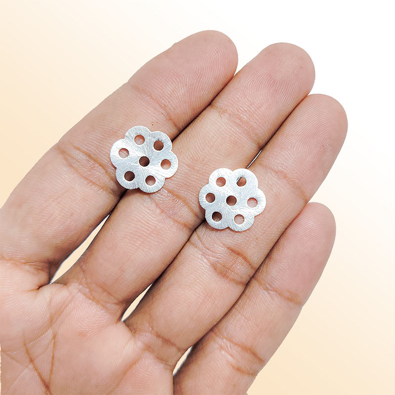 Artisan silver overlay over copper handcrafted floral disc bead with multiple holes made in India for jewelry making