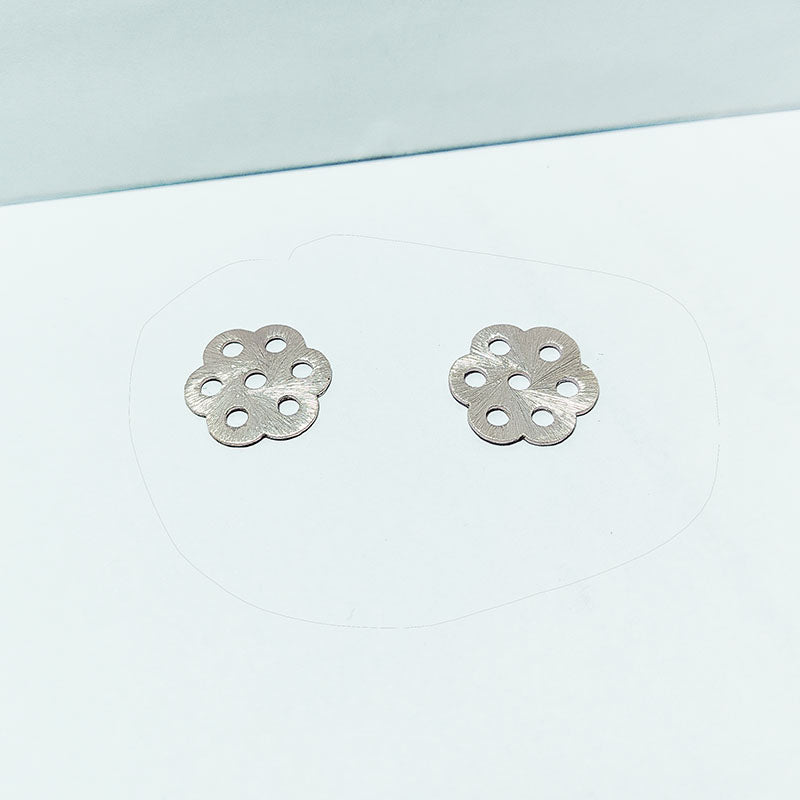 Artisan silver overlay over copper handcrafted floral disc bead with multiple holes made in India for jewelry making