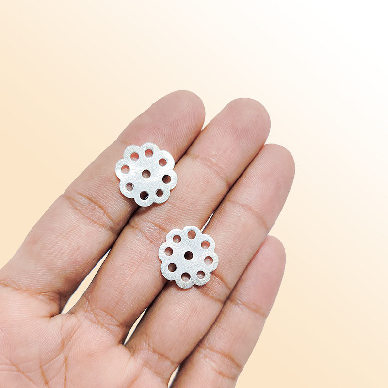Artisan silver overlay over copper handcrafted floral disc bead with multiple holes made in India for jewelry making