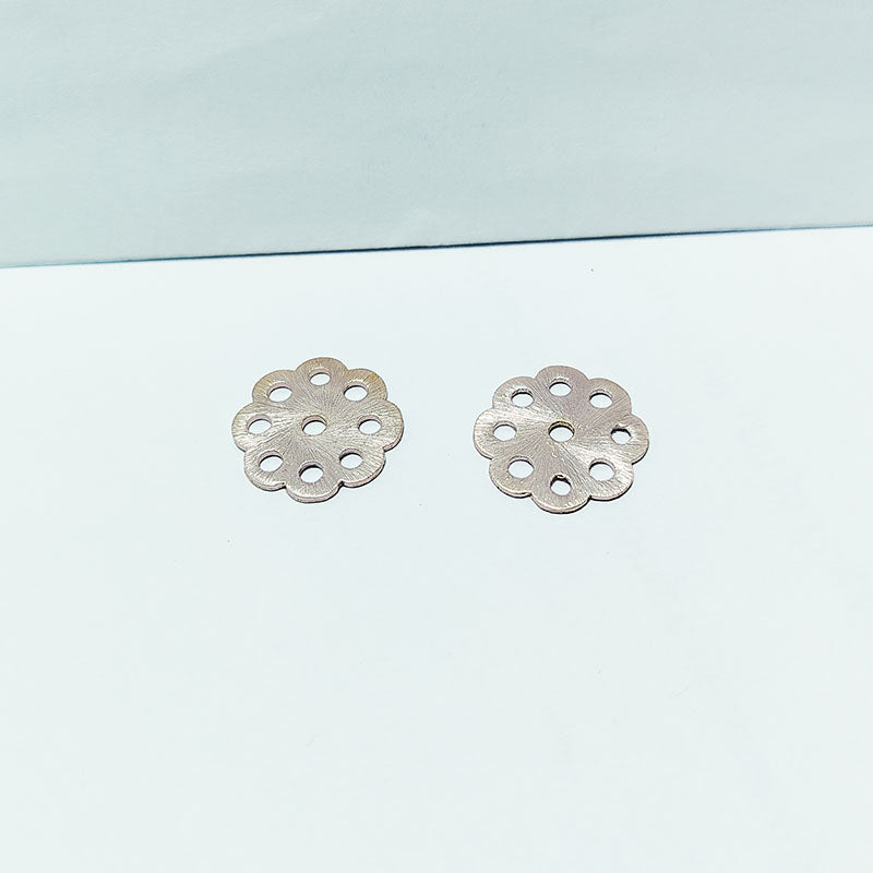 Artisan silver overlay over copper handcrafted floral disc bead with multiple holes made in India for jewelry making
