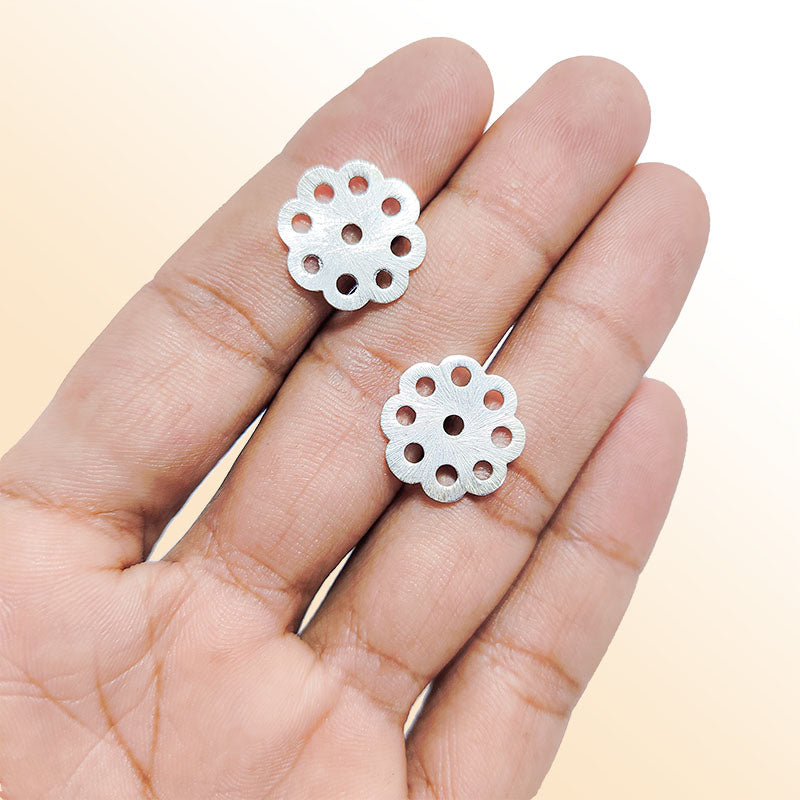 Artisan silver overlay over copper handcrafted floral disc bead with multiple holes made in India for jewelry making