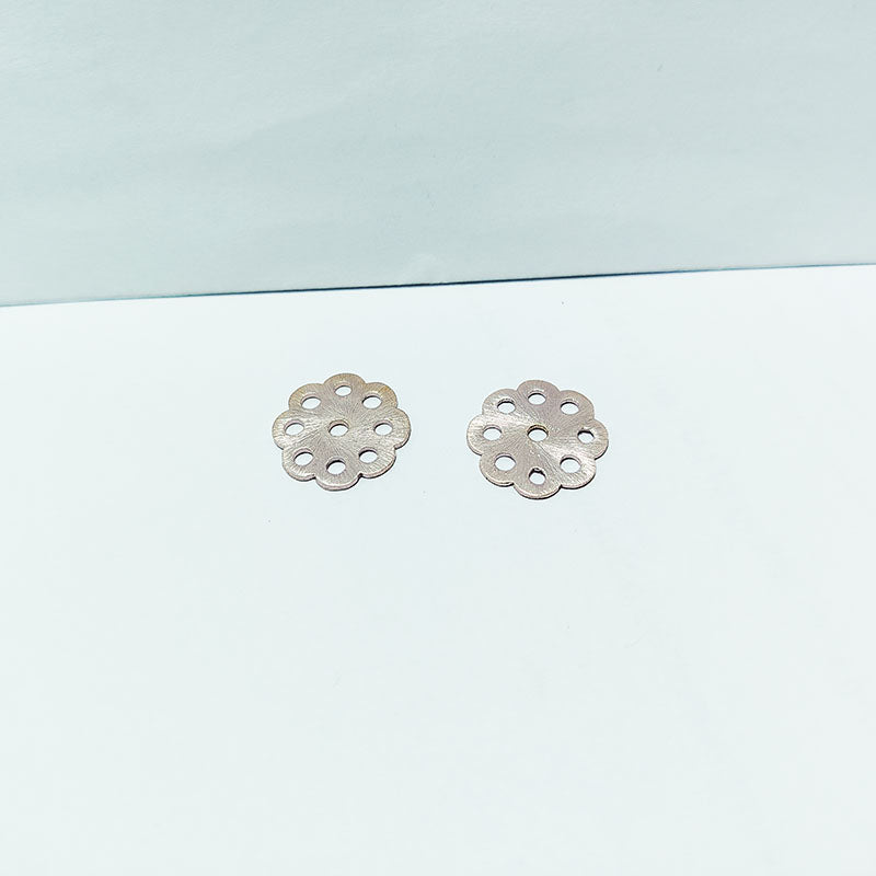 Artisan silver overlay over copper handcrafted floral disc bead with multiple holes made in India for jewelry making