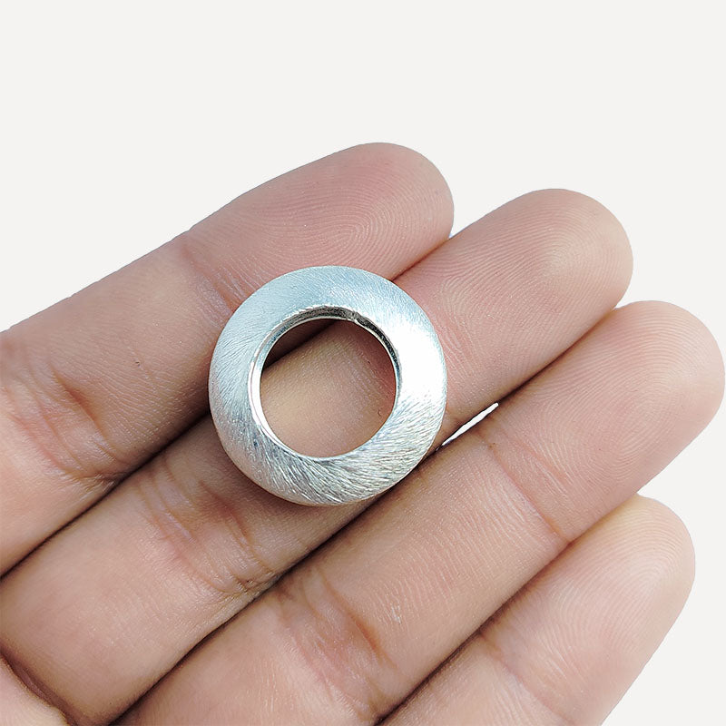 Modern silver overlay over copper handcrafted open circular ring bead with textured finish made in India for jewelry making