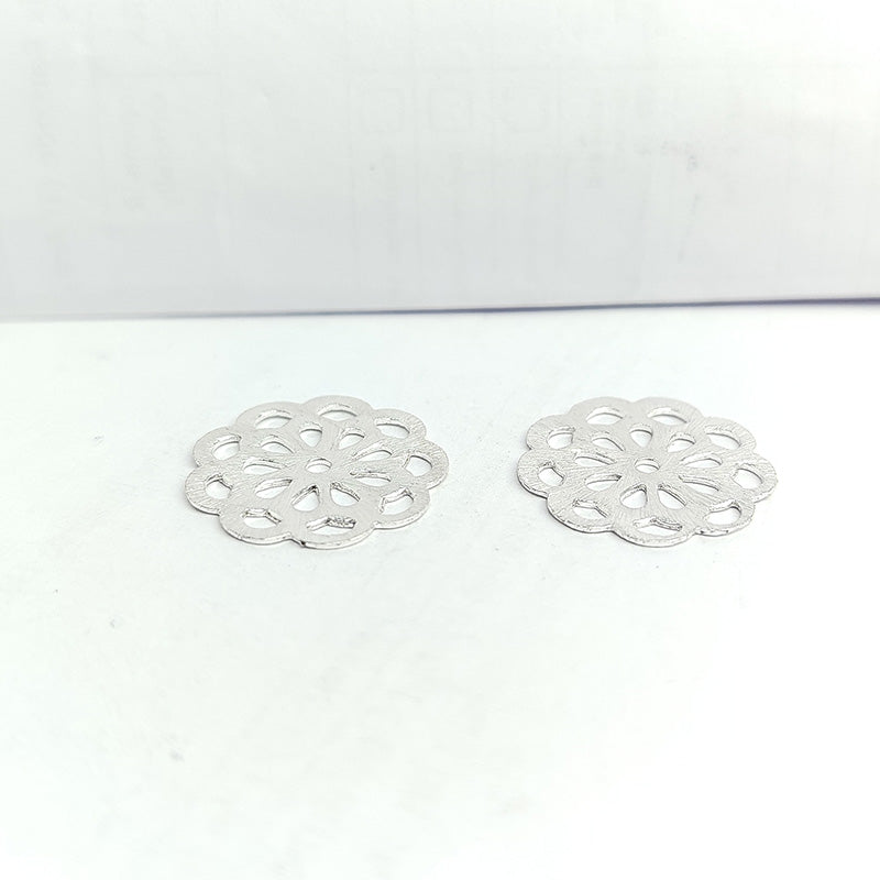 Artisan silver overlay over copper handcrafted openwork floral disc bead made in India for jewelry making