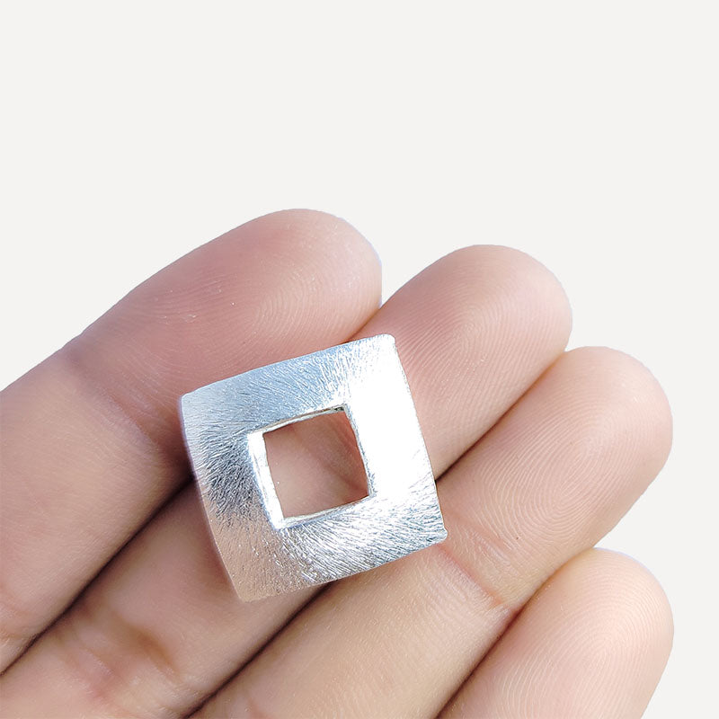 Modern silver overlay over copper handcrafted open square bead with textured finish made in India for jewelry making