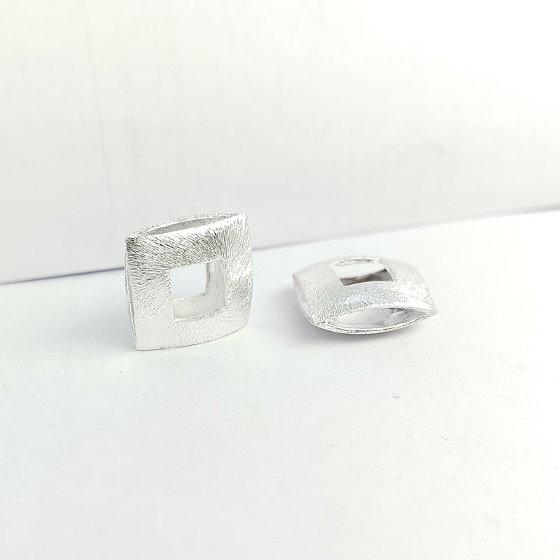 Modern silver overlay over copper handcrafted open square bead with textured finish made in India for jewelry making