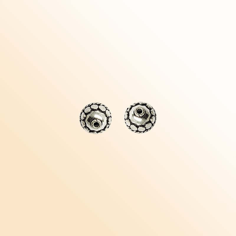 Silver Overlay Over Copper antique rounded bead with dot pattern and rope detailing handcrafted in India for jewelry making