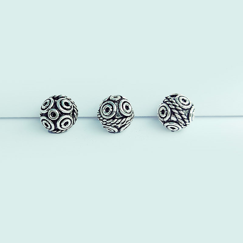 Silver Overlay Over Copper spiral swirl patterned bead with rope center detail handcrafted in India for jewelry making