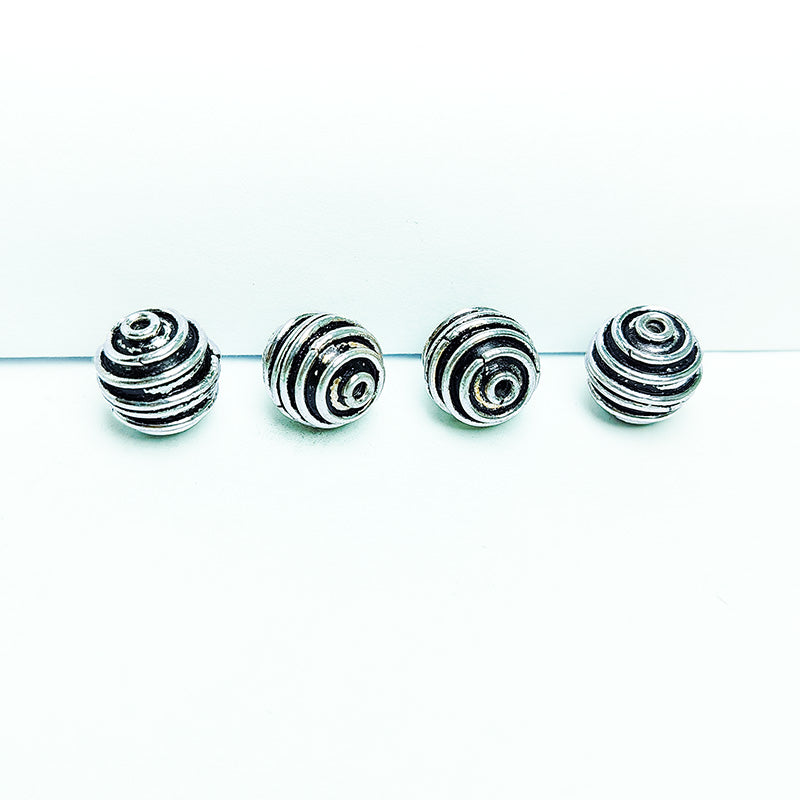 Silver Overlay Over Copper ribbed ring bead with layered groove texture handcrafted in India for jewelry making
